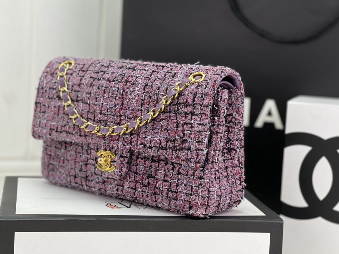 Ch*el classic 11.12 handbag tweed & gold-tone metal 6 × 9.9 × 2.5 in