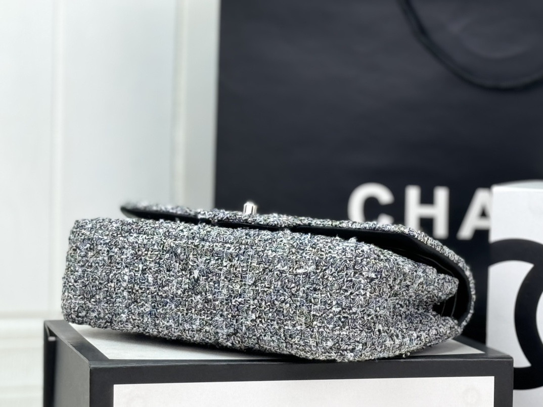 Ch*el classic 11.12 handbag tweed & silver-tone metal 6 × 9.9 × 2.5 in