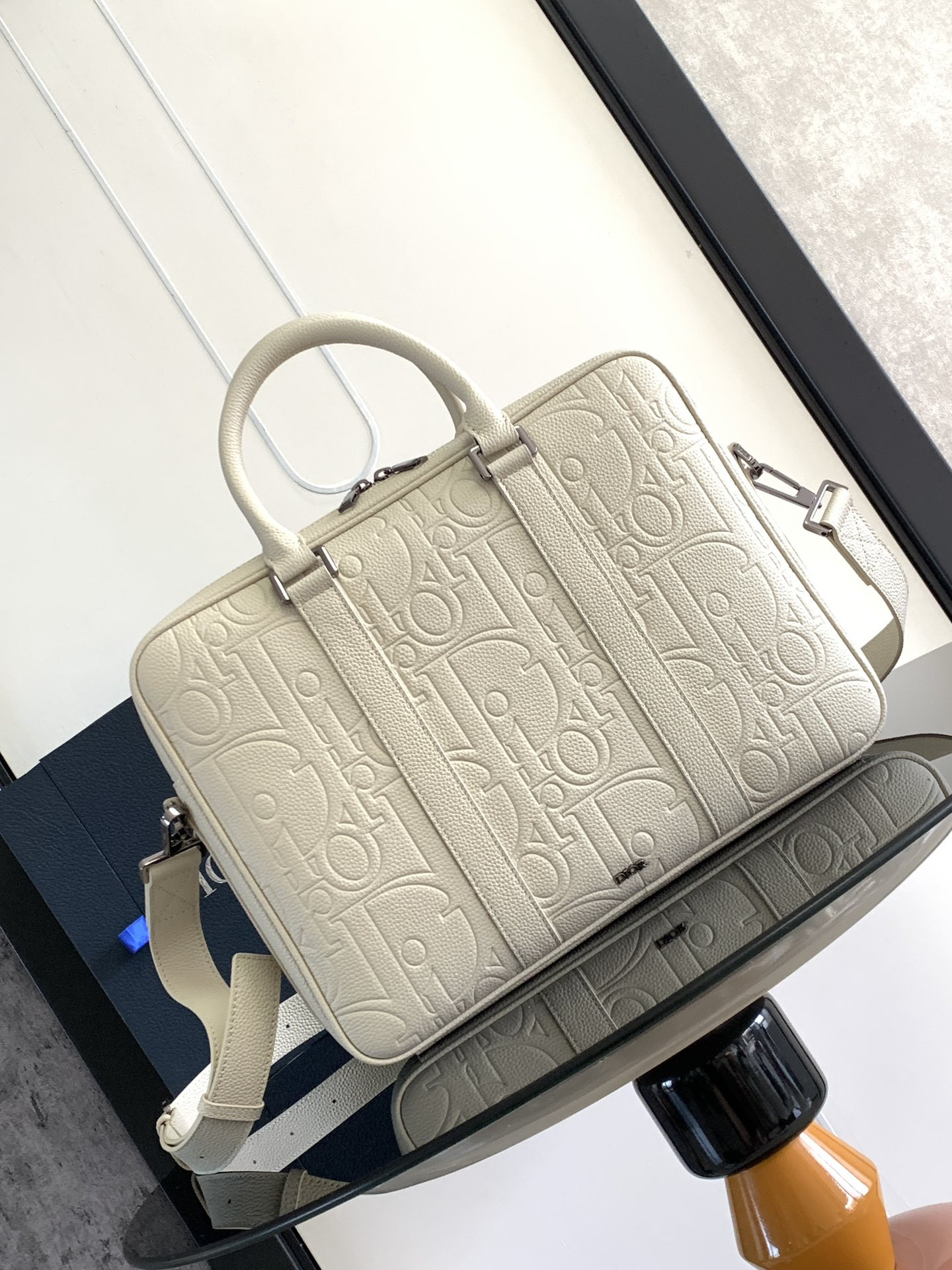 D*or briefcase white D*or gravity leather and white grained calfskin 37 x 28 x 6 cm