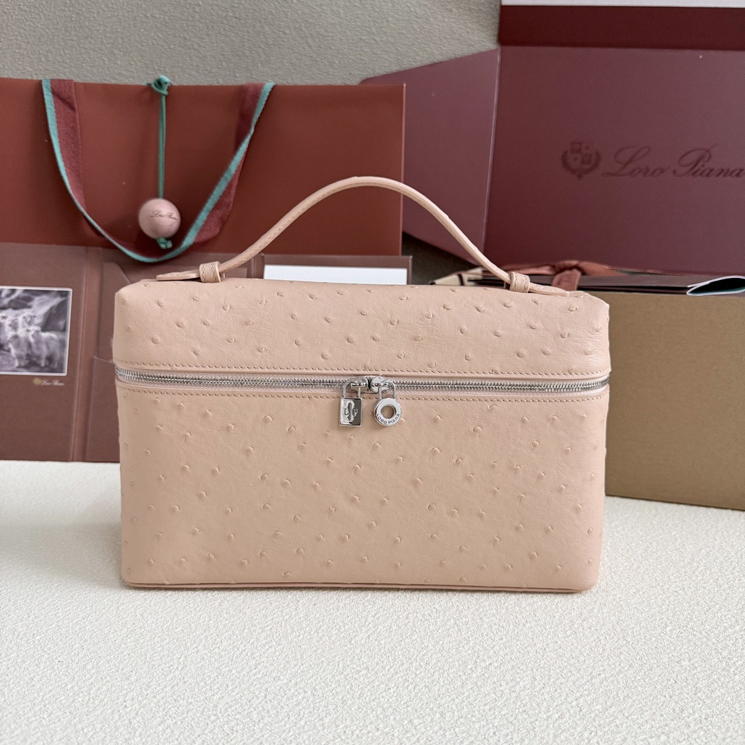 L**o p*ana extra pocket l27 ostrich-grained leather 16x27x10cm