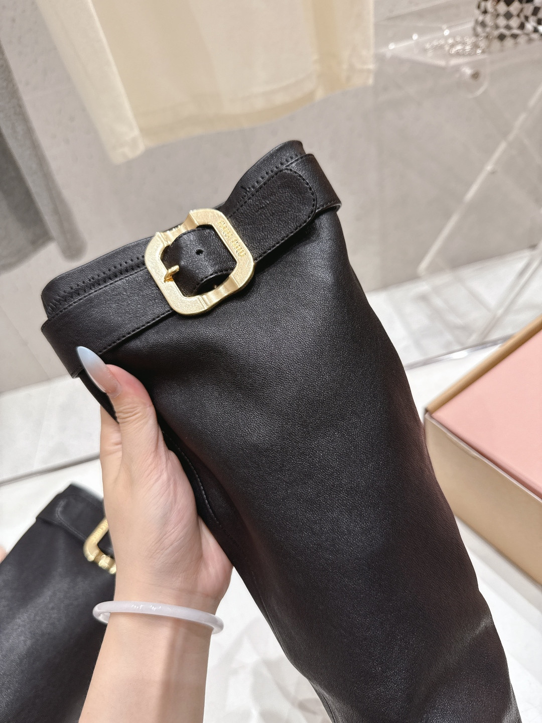 UA Miu Miu Nappa Leather Boots With Buckle 7cm Heel
